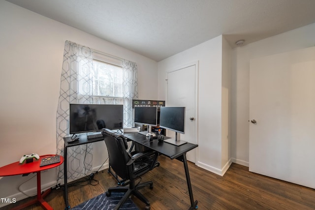 office area with dark hardwood / wood-style flooring