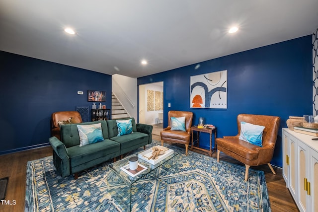 living room featuring dark hardwood / wood-style floors