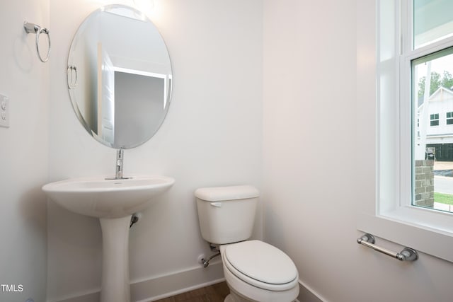 bathroom with hardwood / wood-style flooring and toilet