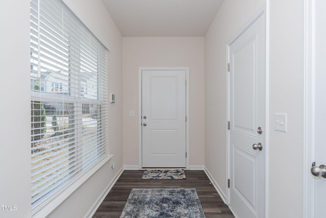 entryway with dark wood-type flooring