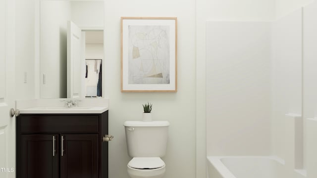 full bathroom featuring vanity, toilet, and  shower combination