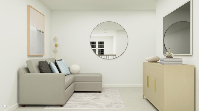 sitting room with light colored carpet