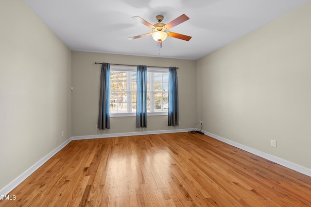 unfurnished room featuring ceiling fan and light wood-type flooring