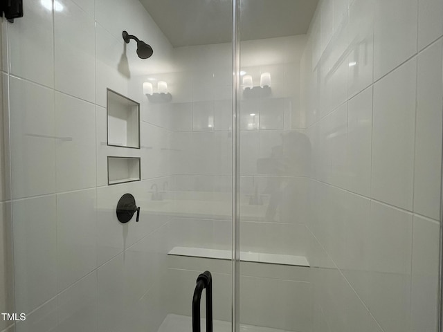 bathroom with a stall shower