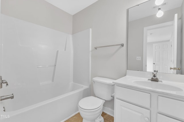 full bathroom featuring bathtub / shower combination, tile patterned floors, vanity, and toilet