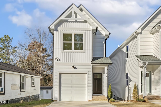 modern farmhouse style home with a garage