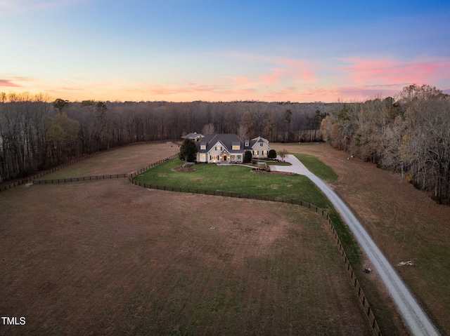 view of aerial view at dusk