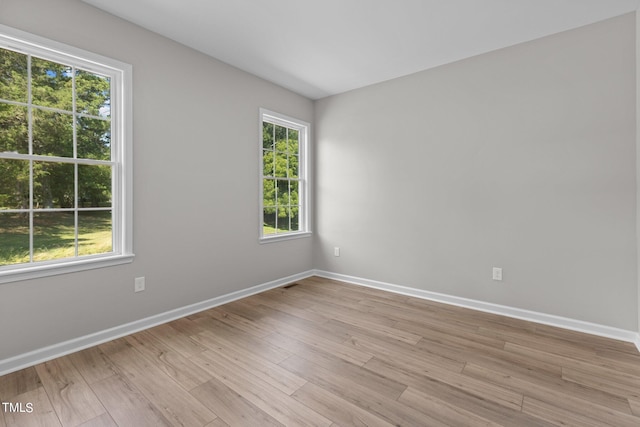 spare room with light hardwood / wood-style flooring and a wealth of natural light