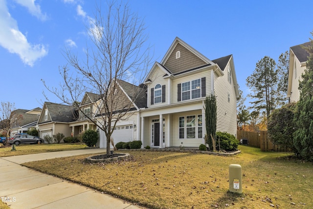 view of front of property with a front yard and cooling unit