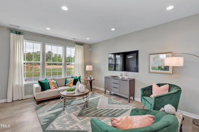 living room featuring light hardwood / wood-style flooring