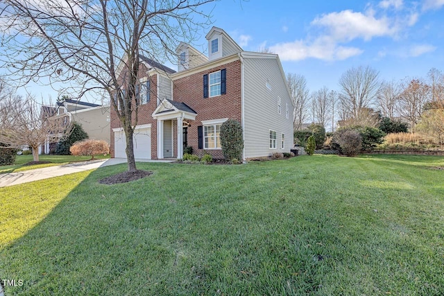 view of front facade with a front lawn and a garage