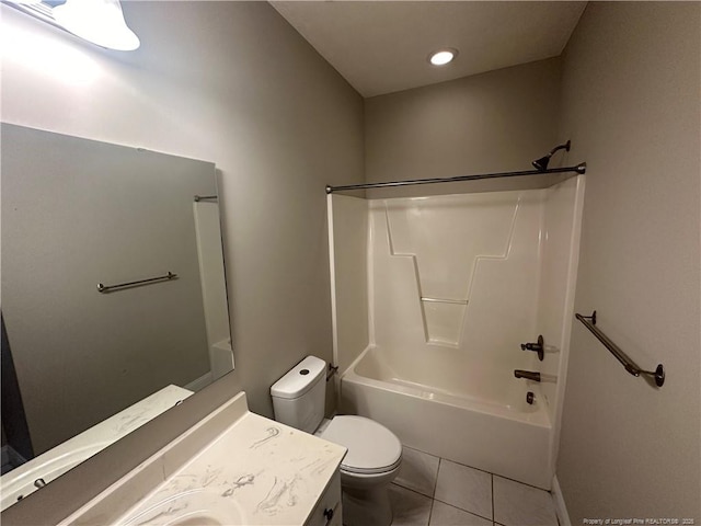 full bathroom with vanity, tile patterned floors, shower / bathtub combination, and toilet