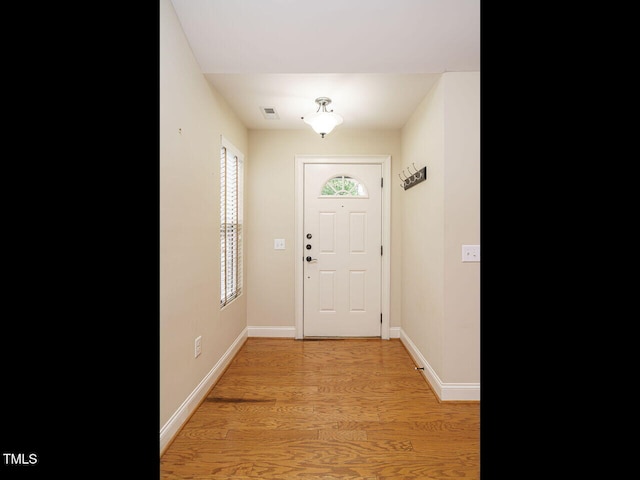 foyer entrance with light hardwood / wood-style floors