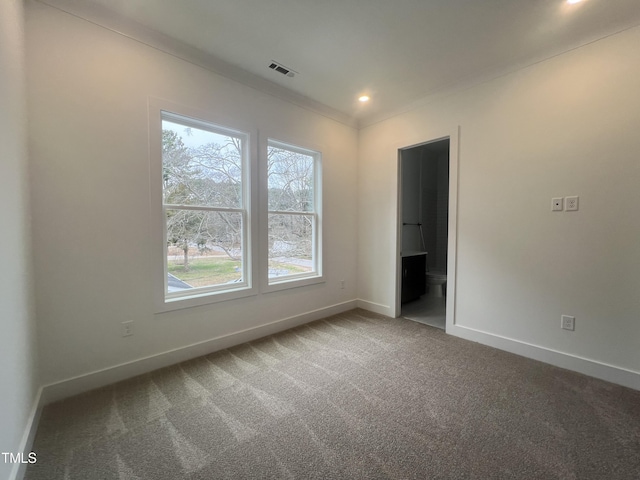 interior space featuring carpet floors and ornamental molding