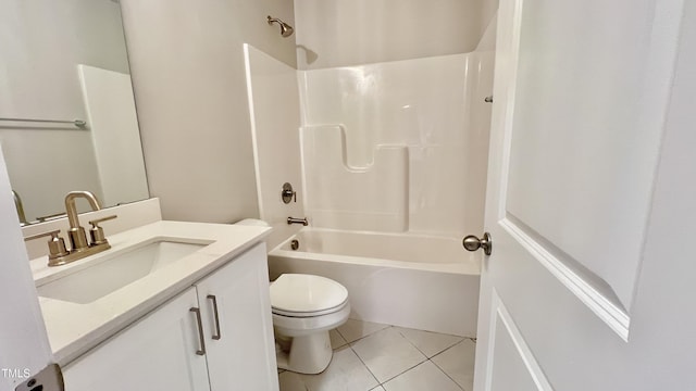 full bathroom featuring shower / bathing tub combination, tile patterned flooring, vanity, and toilet