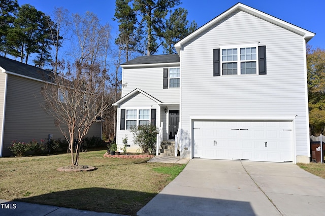 view of front property with a garage and a front yard