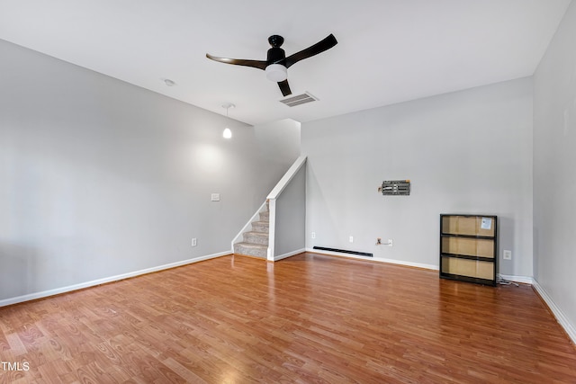 unfurnished living room featuring hardwood / wood-style floors and ceiling fan