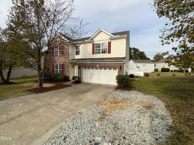 front facade featuring a garage and a front lawn