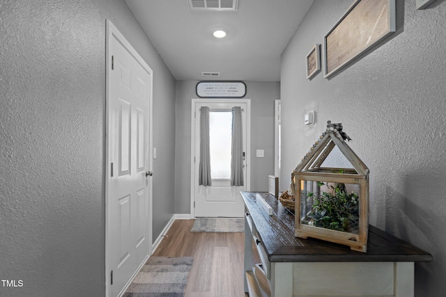 entryway with wood-type flooring