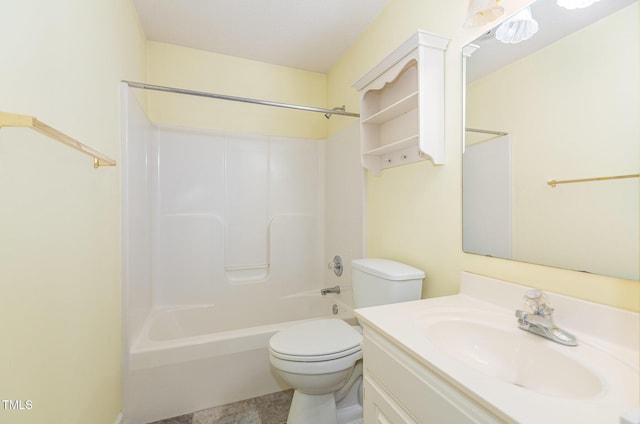 full bathroom with shower / bathtub combination, vanity, and toilet