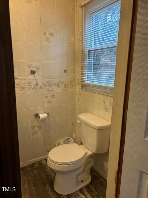 bathroom with wood-type flooring and toilet