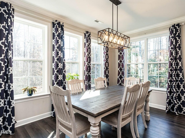 dining area featuring dark wood-type flooring and a healthy amount of sunlight