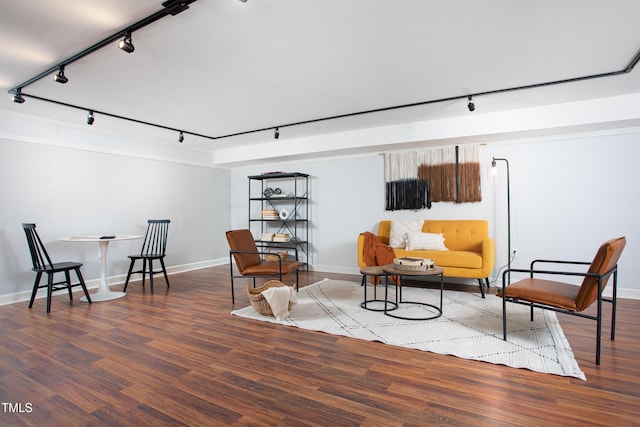 sitting room featuring hardwood / wood-style floors and track lighting