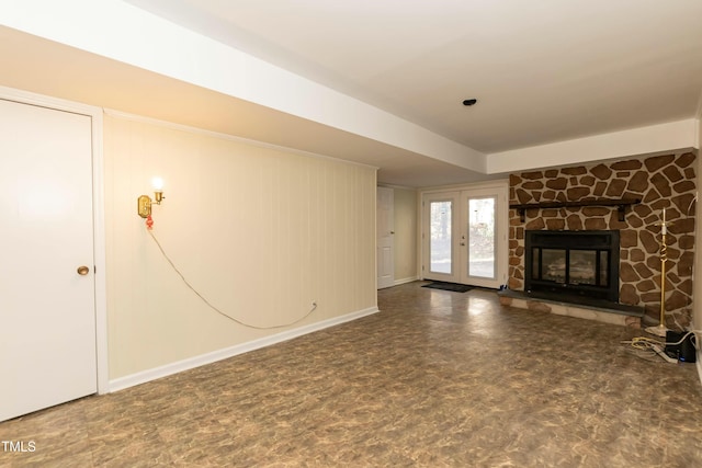 unfurnished living room featuring a fireplace