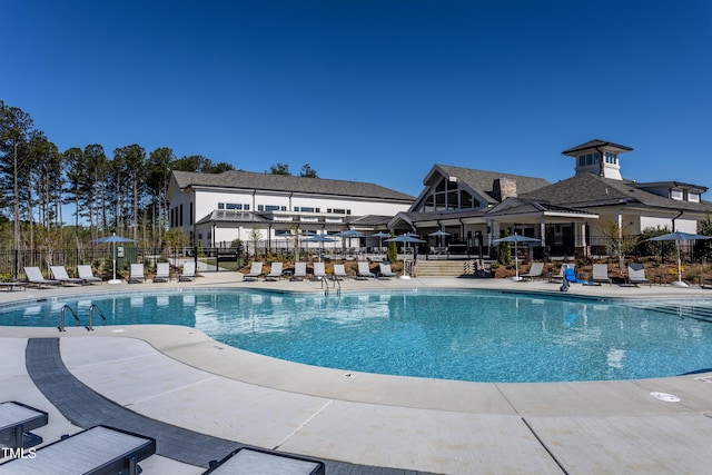 view of pool featuring a patio