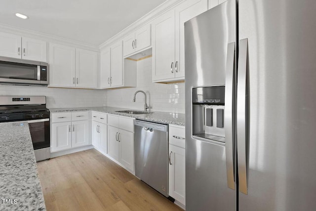 kitchen with white cabinets, sink, and appliances with stainless steel finishes