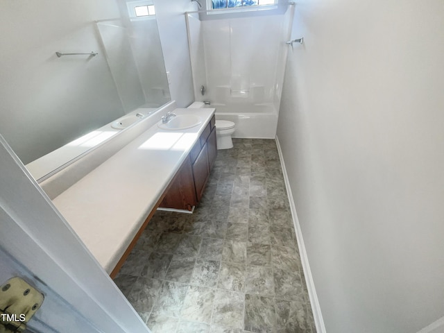 full bathroom with vanity, toilet, and shower / tub combination