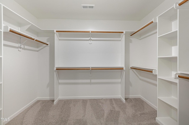 walk in closet with light carpet