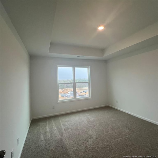 unfurnished room featuring baseboards, carpet, and a raised ceiling