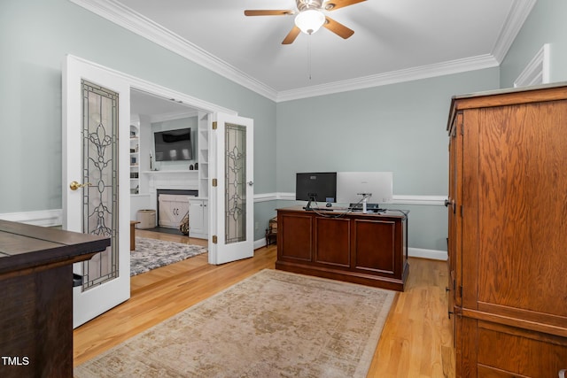 4027 Green Forest Ct, Rocky Mount, NC 27804 - office space featuring ceiling fan, crown molding, and light hardwood / wood-style flooring