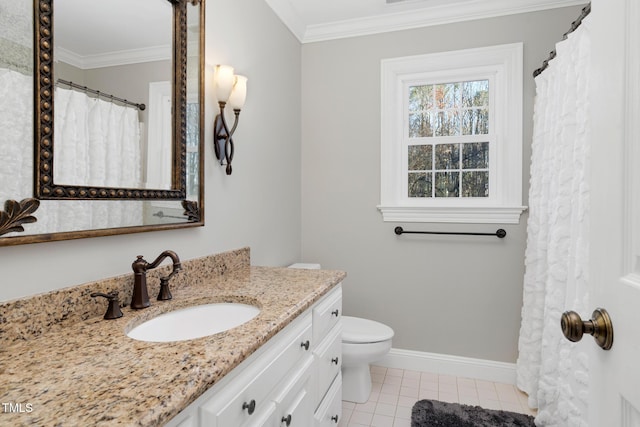 4027 Green Forest Ct, Rocky Mount, NC 27804 - bathroom with tile patterned floors, vanity, toilet, and crown molding
