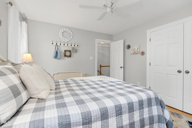 4027 Green Forest Ct, Rocky Mount, NC 27804 - bedroom featuring hardwood / wood-style floors, a closet, and ceiling fan