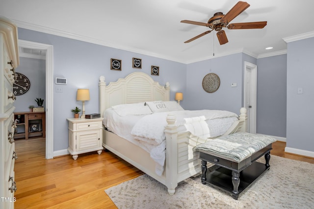 4027 Green Forest Ct, Rocky Mount, NC 27804 - bedroom featuring ceiling fan, light hardwood / wood-style floors, and ornamental molding