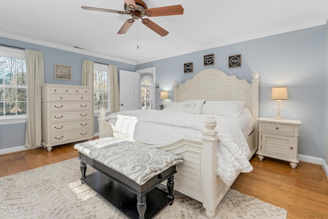 4027 Green Forest Ct, Rocky Mount, NC 27804 - bedroom with ceiling fan, ornamental molding, and light hardwood / wood-style flooring
