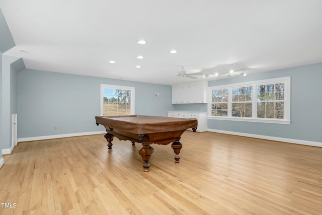 4027 Green Forest Ct, Rocky Mount, NC 27804 - playroom with light hardwood / wood-style floors, ceiling fan, and pool table