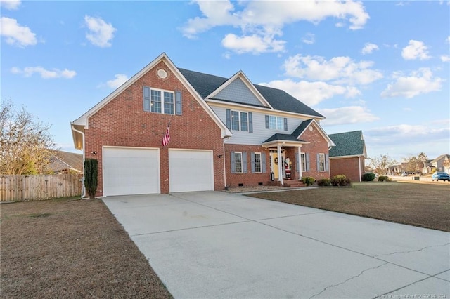 view of front of home featuring a garage and a front lawn