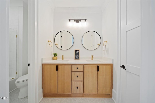 full bathroom featuring vanity, toilet, and shower / bathing tub combination