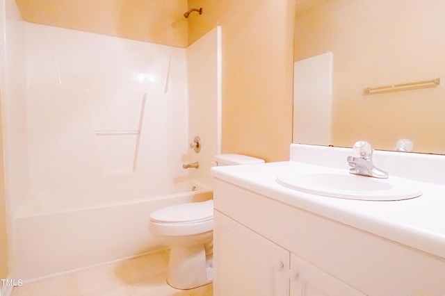 full bathroom with tile patterned flooring, vanity, shower / bathtub combination, and toilet