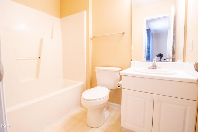 full bathroom featuring shower / bathing tub combination, vanity, and toilet