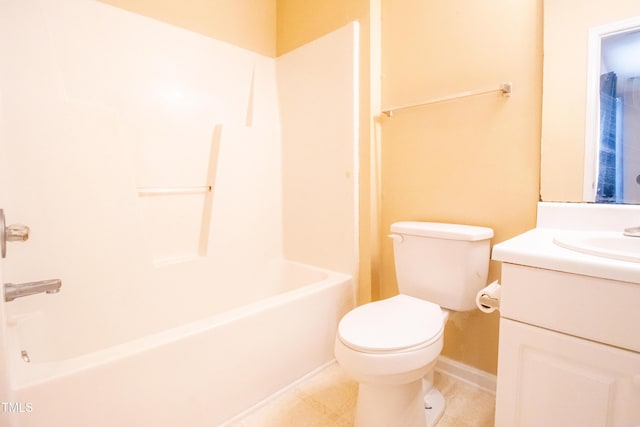 full bathroom featuring vanity, bathtub / shower combination, and toilet