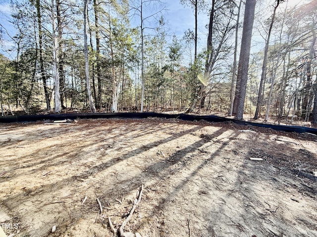 view of road featuring a wooded view