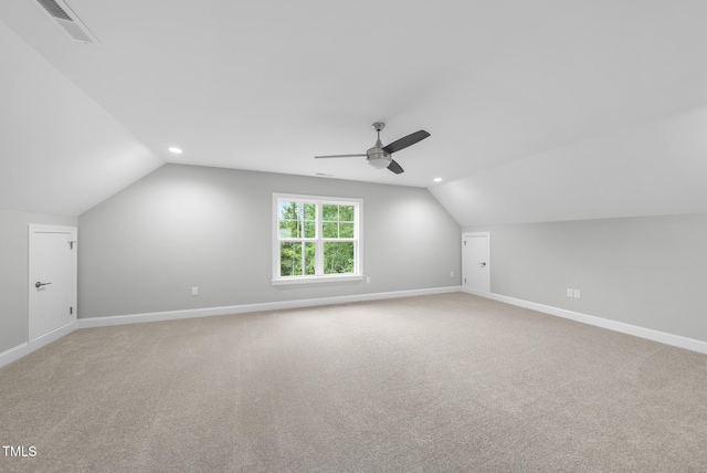2625 Silver Gate Ct, Wake Forest, NC 27587 - additional living space with lofted ceiling, ceiling fan, light carpet, and recessed lighting