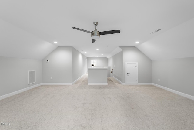 2625 Silver Gate Ct, Wake Forest, NC 27587 - bonus room featuring vaulted ceiling, a ceiling fan, light carpet, and recessed lighting