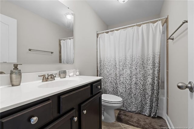 full bathroom with tile patterned flooring, vanity, toilet, and shower / bath combo