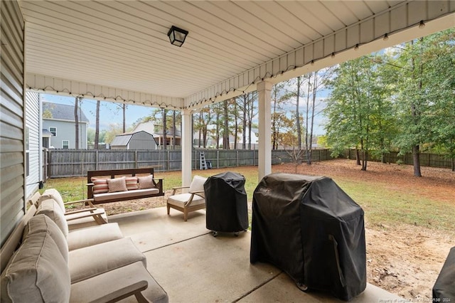 view of patio / terrace featuring grilling area and an outdoor hangout area