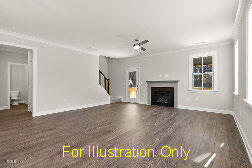 unfurnished living room with crown molding